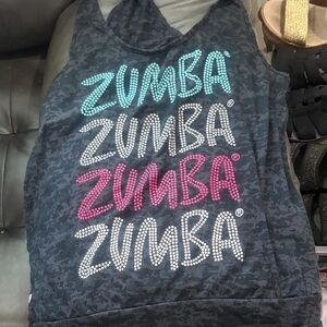 Zumba Fitness Women's Black Camo Tank with Teal, Pink & White Logo Studs